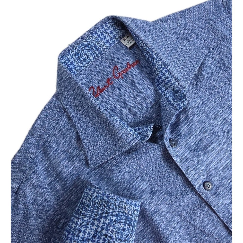 Robert Graham STRIPED PAISLEY Flip Cuff Button-Up Shirt BLUE Boys M 14-16 STRE